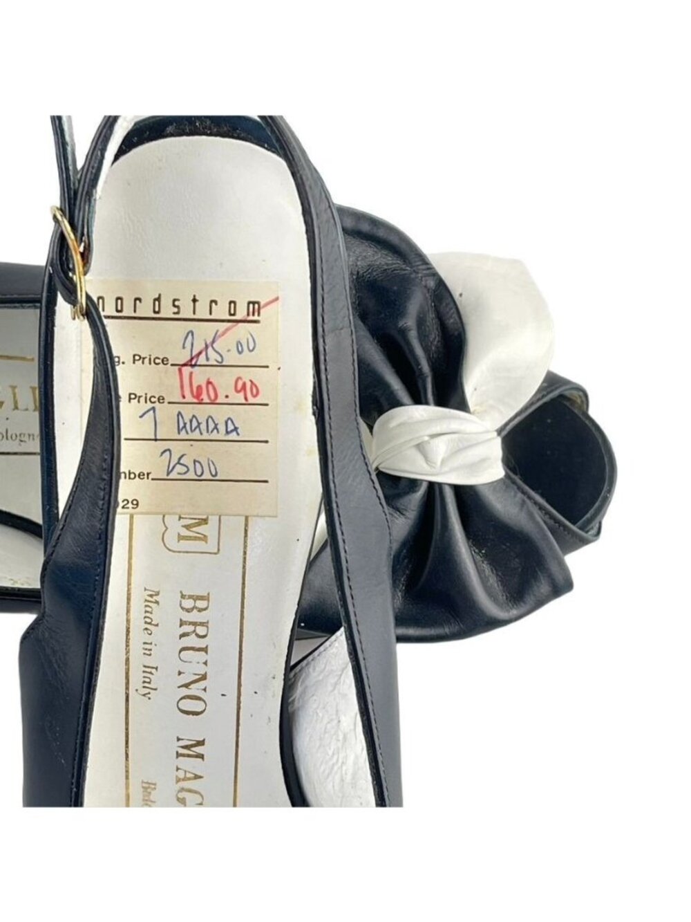 Bruno Magli Womens Black & White Leather Slingback Heels With Bow Detail Size 7A - Picture 12 of 15